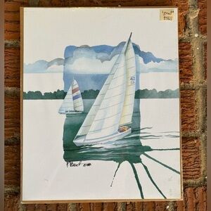 Vintage 1988 Paul Brent Sail II Sailboats Watercolor Montage Print 8” x 10”